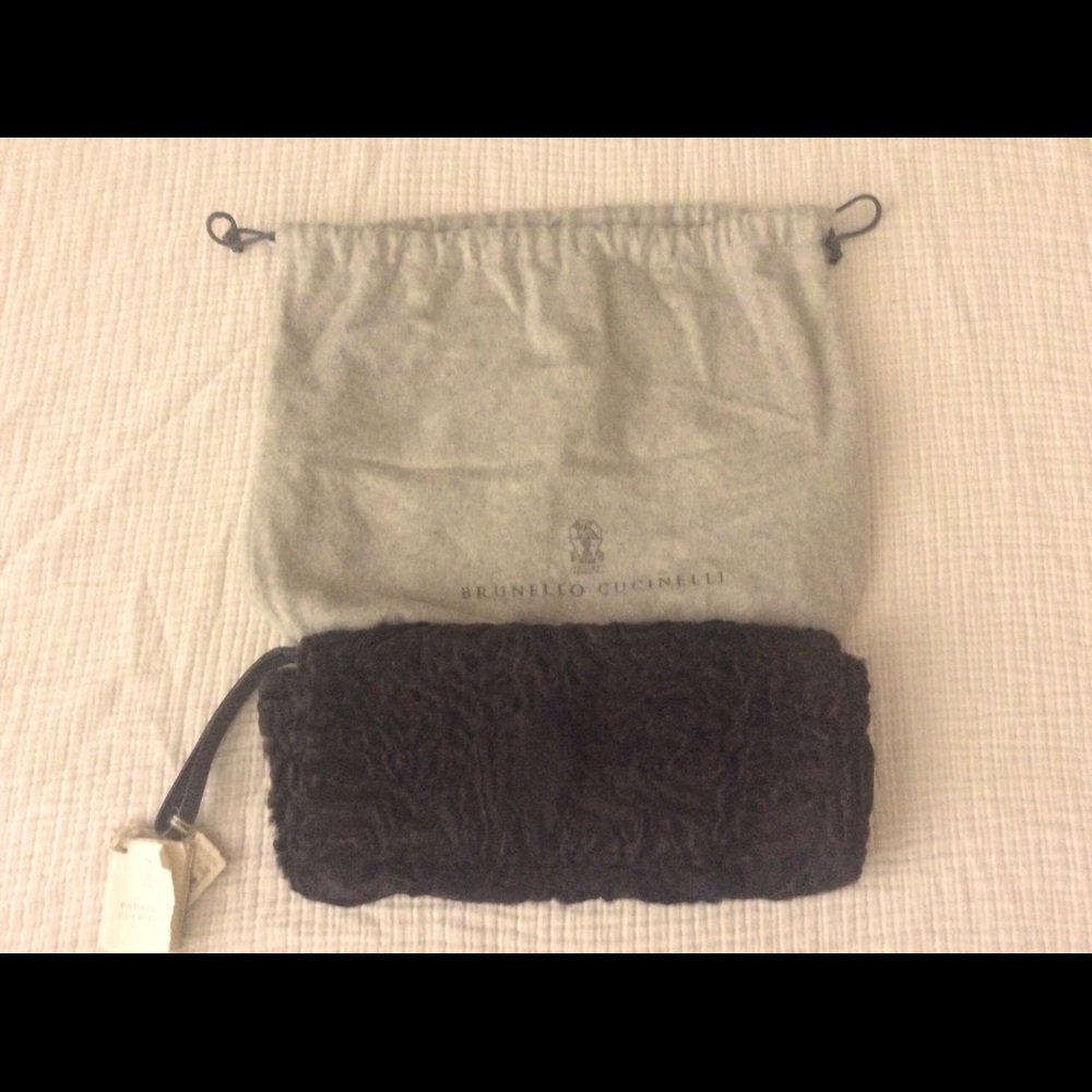 Brunello Cucinelli Brown Lambswool Clutch